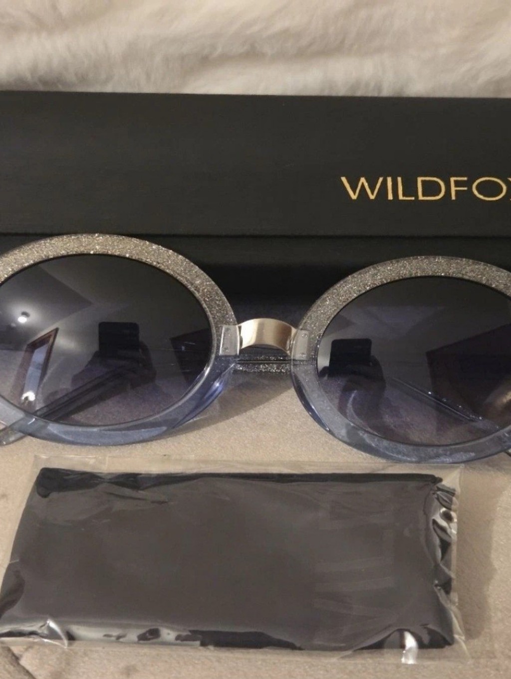 Wildfox Malibu Glitter Round Sunglasses - Silver Glitter & Blue Gradient